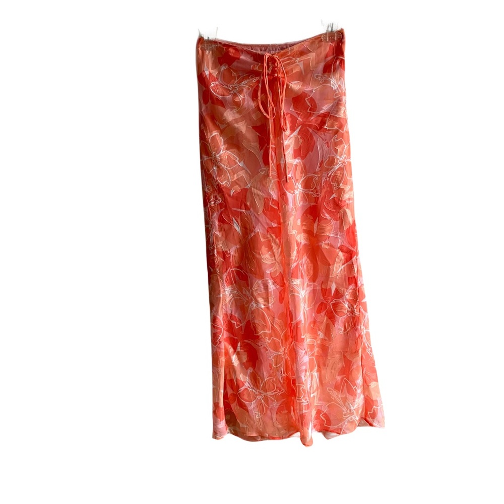 All About May Floral Maxi Skirt Size 2 Hibiscus Print Ruched Chiffon Spring